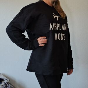 Unisex Airplane Mode Black Crewneck Sweatshirt XL Fun And Cozy Women's Men's.